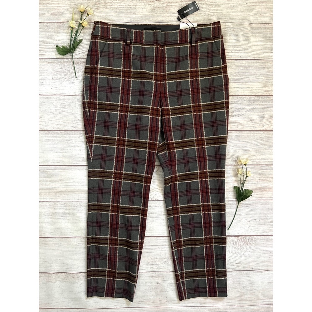 EXPRESS Columnist Mid Rise Ankle Plaid Pant